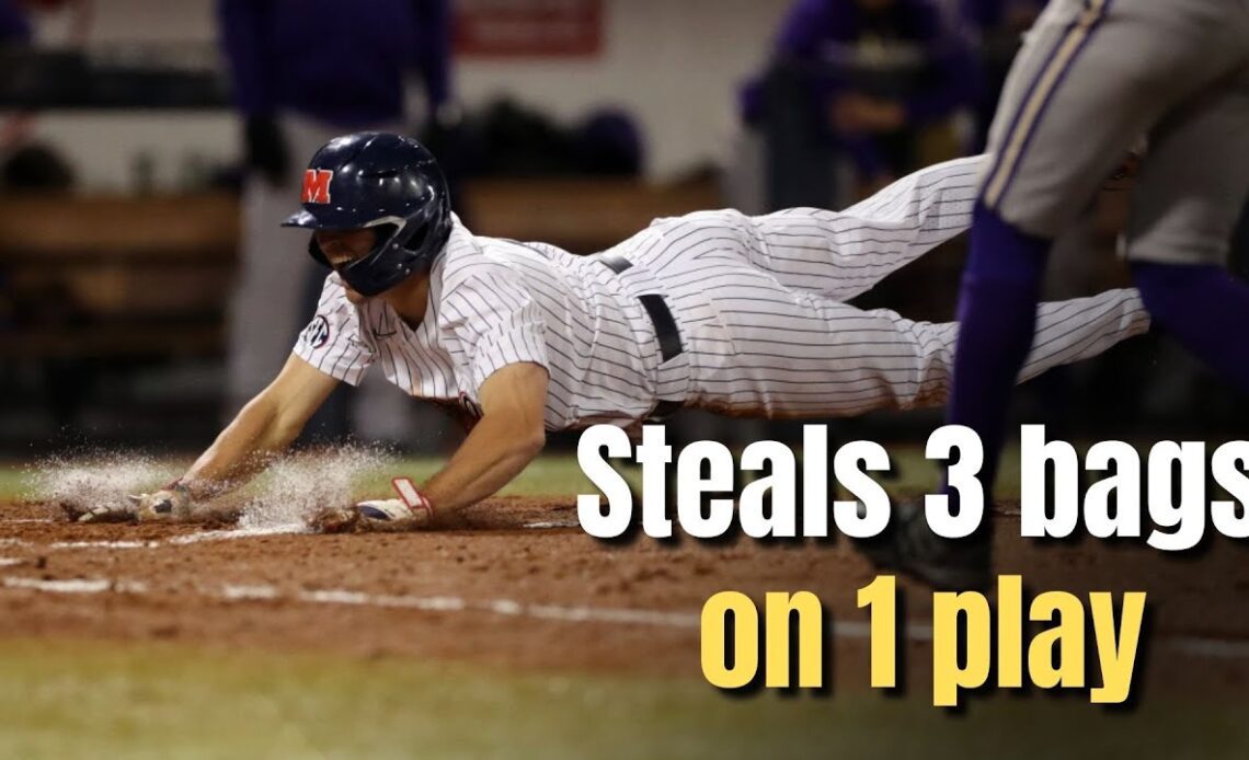 Ole Miss’ Peyton Chatagnier  swipes 3 bags ... on 1 play! and Scores!