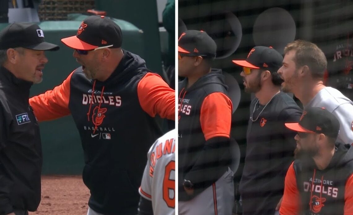 Trey Mancini and Brandon Hyde are ejected after Mancini is called out at first base | A's vs Orioles