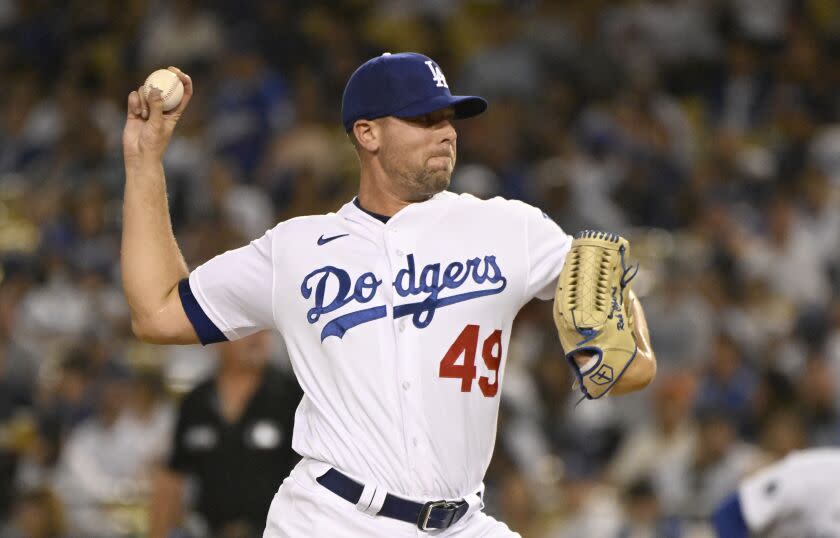Los Angeles Dodgers' Blake Treinen pitches against the San Francisco Giants.