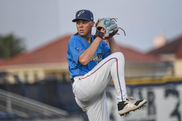 Patrick Monteverde of the Pensacola Blue Wahoos in action