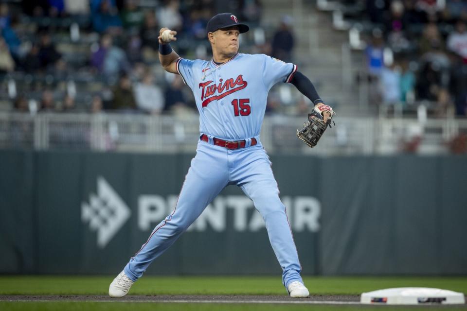 Minnesota Twins third baseman Gio Urshela throws against the Chicago White Sox in September.