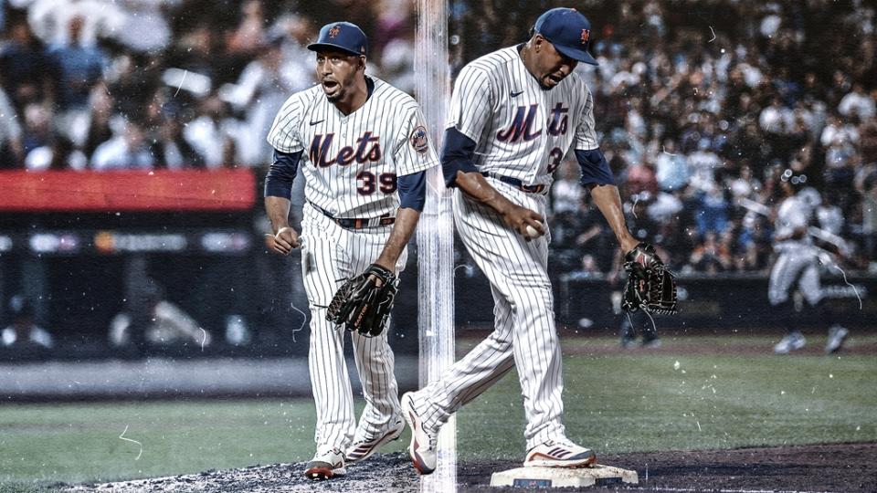 Edwin Diaz treated art two panels home pinstripes August 2022