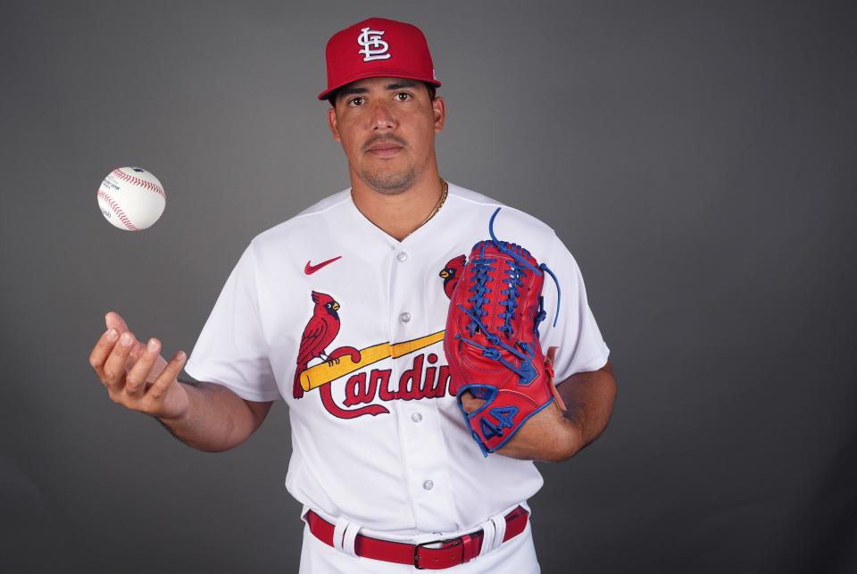 St. Louis Cardinals relief pitcher Freddy Pacheco (64) poses for a portrait during spring training photo day.
