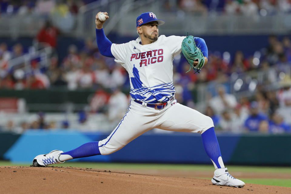 Puerto Rico's José De León matched a WBC record with 10 strikeouts against Israel on Monday. (Sam Navarro/USA Today)