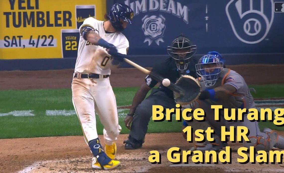 Brice Turang rips his first career home run, a grand slam, giving the Brewers a 10-0 lead in the 5th