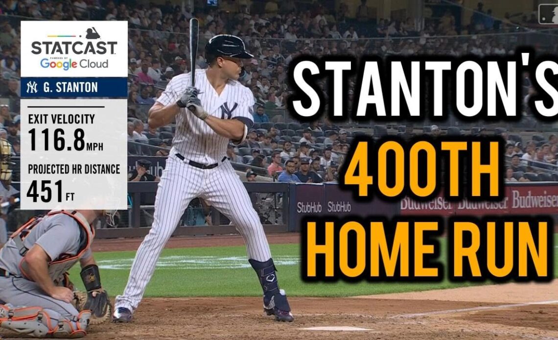 Giancarlo Stanton's 400th career home run was a missile that traveled 451-feet over the bullpen