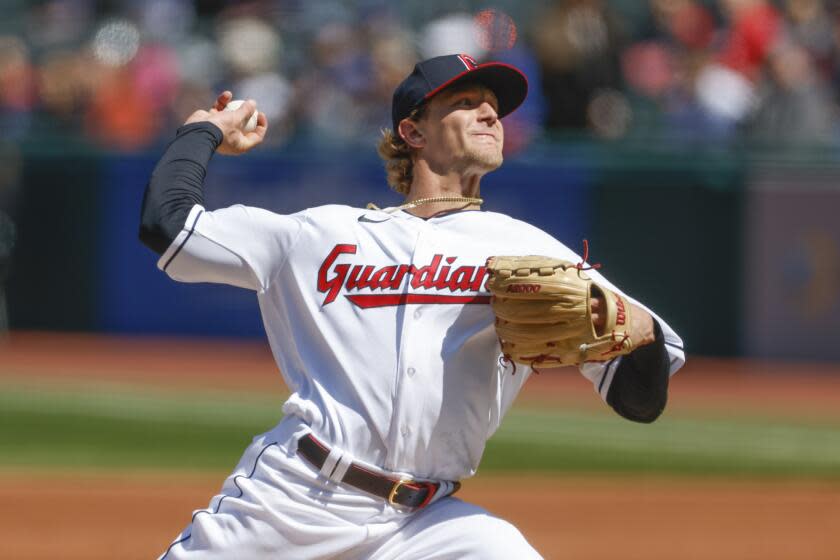 Cleveland Guardians starting pitcher Zach Plesac delivers against the Seattle Mariners.