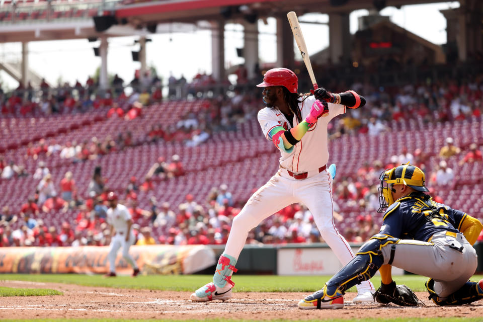 With his power-speed combo, Elly De La Cruz once again provided many of the high points for the Reds in 2024. (Photo by Kirk Irwin/Getty Images)