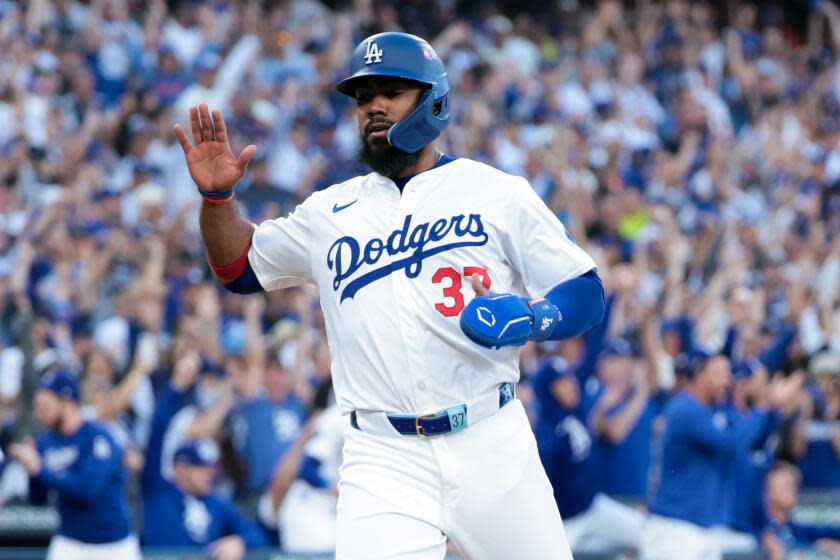 LOS ANGELES, CALIFORNIA - OCTOBER 20: Teoscar Hernandez #37 of the Los Angeles Dodgers.