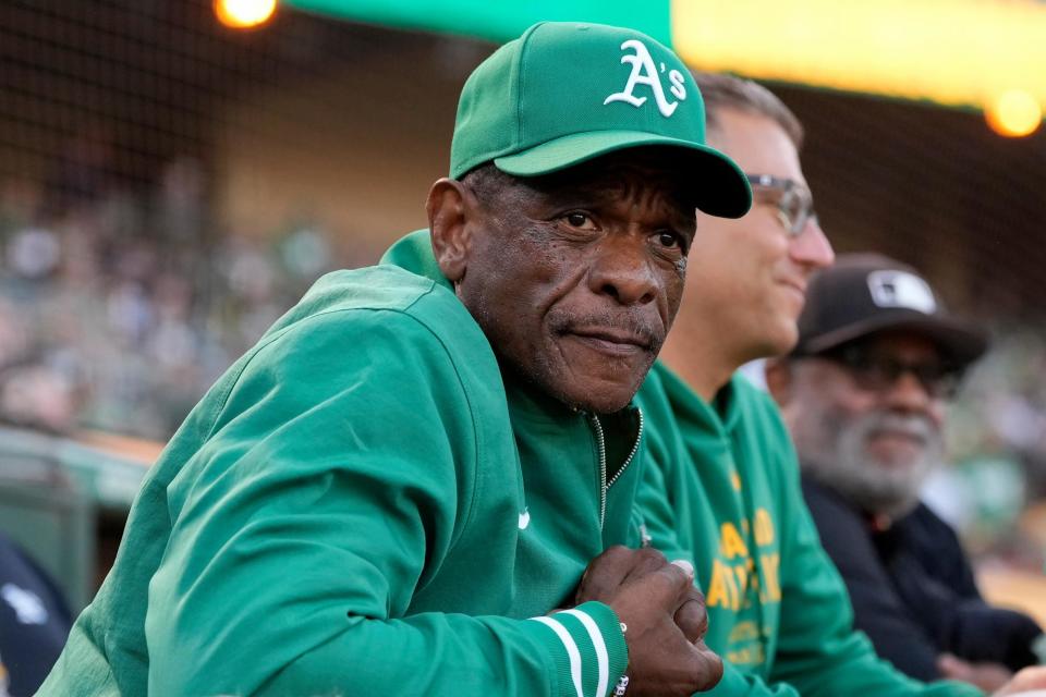 <span>Rickey Henderson at a game between the A’s and the Texas Rangers, in Oakland, California, on 25 September 2024.</span><span>Photograph: Jeff Chiu/AP</span>