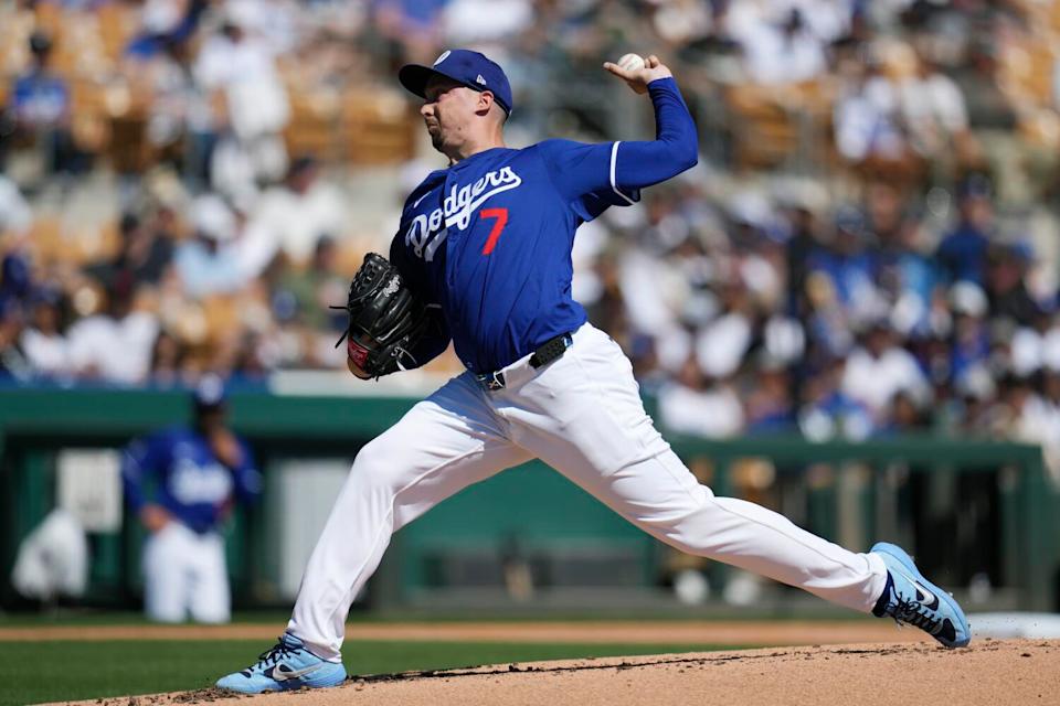 Dodgers starting pitcher Blake Snell delivers against the Athletics on Sunday.