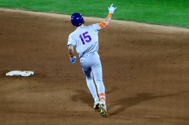 Carson Benge of the Syracuse Mets rounds the bases